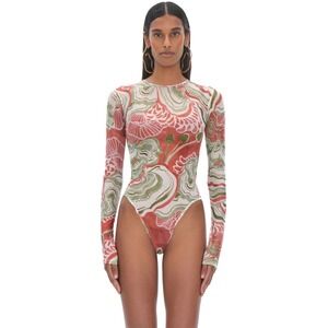 Andrea Iyamah NEW Women's Elle Abstract Mushroom Bodysuit in Size Large MSRP$225
